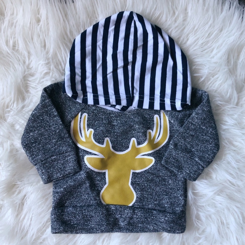 Grey Sweatshirt with Striped Hood